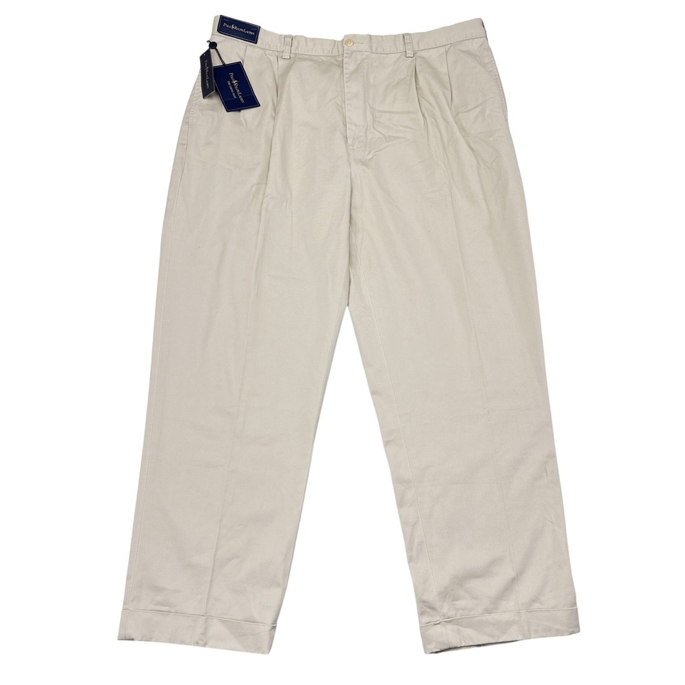 Polo Ralph Lauren Pants Mens Size 40 x 30 Tan Pleated Cuffed Hammond Chino NEW
